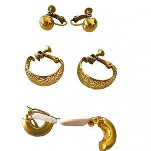 Vintage 3 Pairs Gold Tone‎ Clip/Screwback Earrings